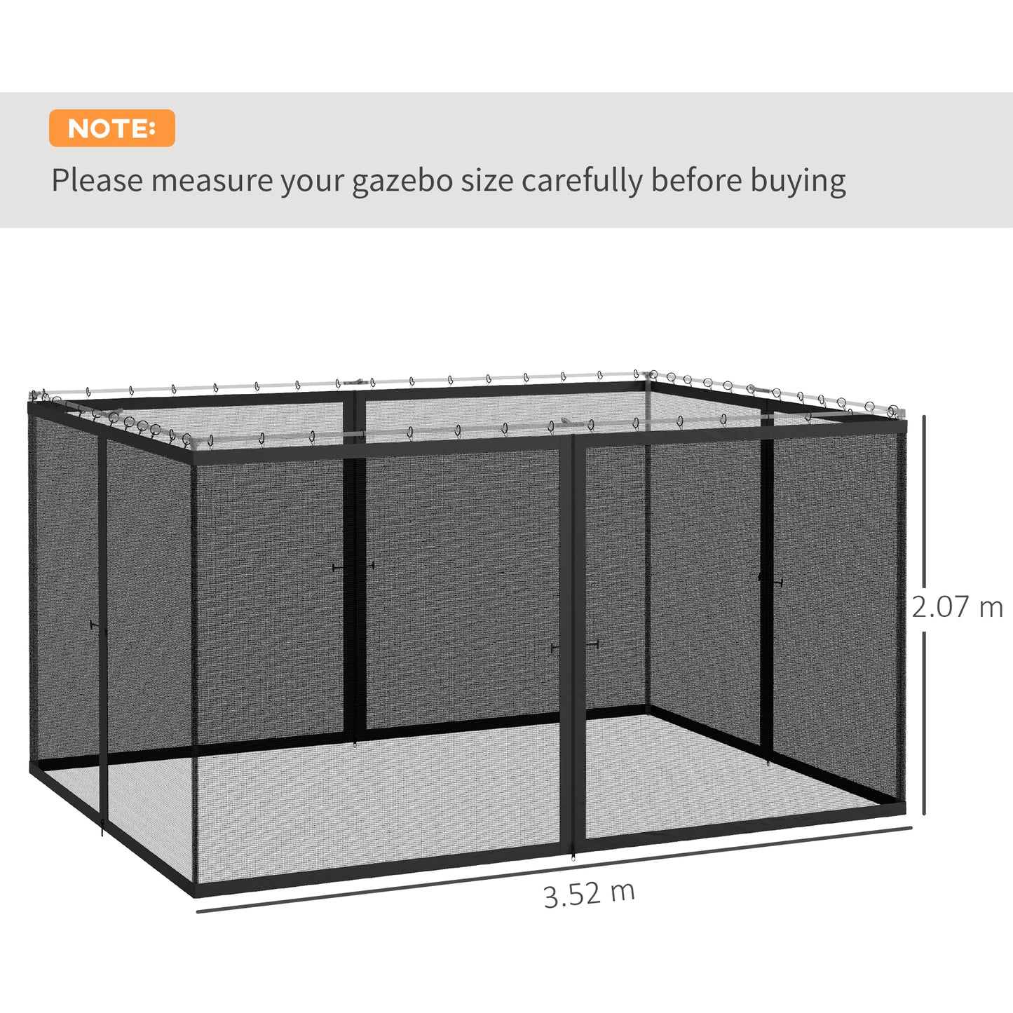 Outsunny 352 X 207cm Universal Replacement Mesh Sidewall Netting For Patio Gazebos Canopy Tents Sidewall Dark Grey