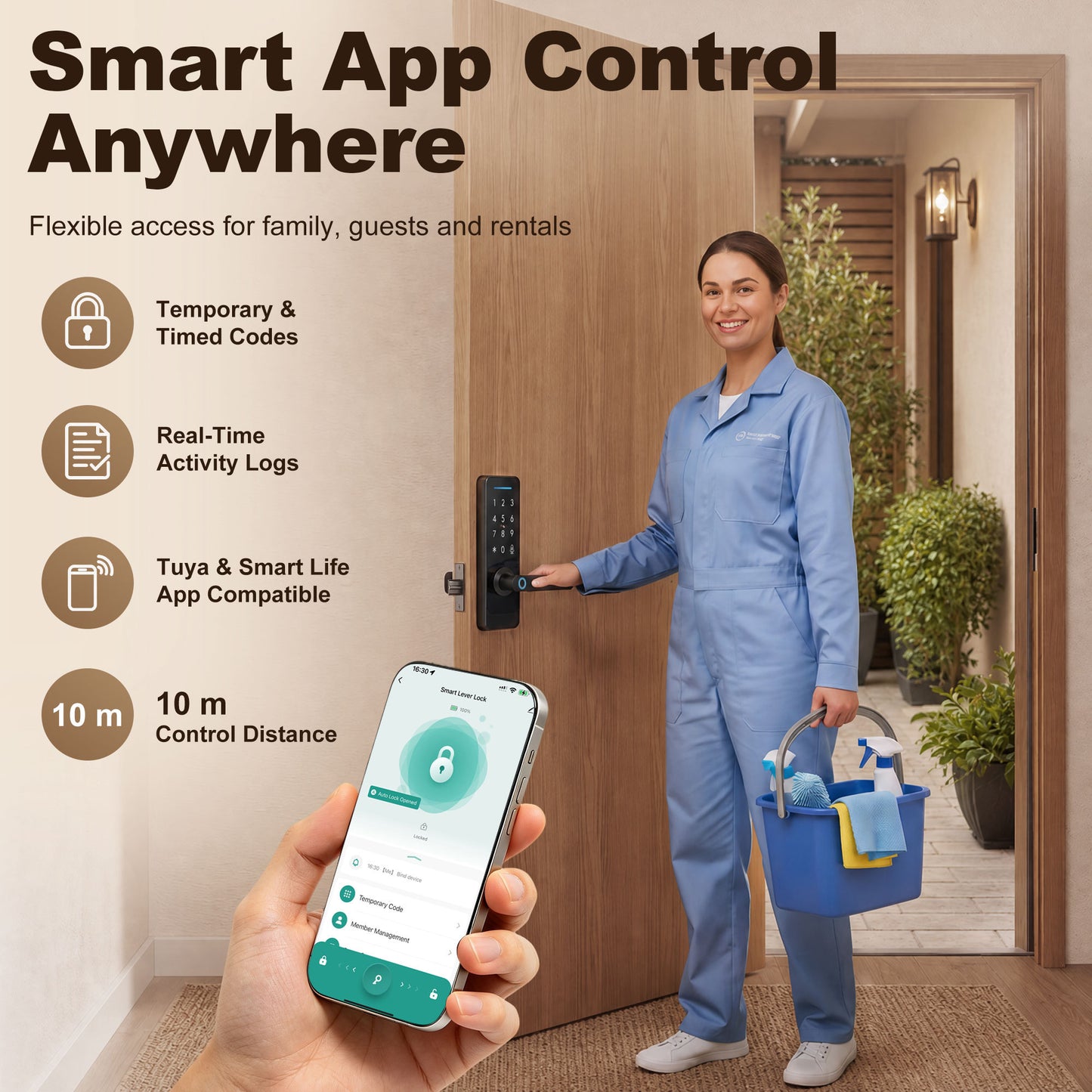HOMCOM Smart Door Lock With Fingerprint Passcode Built In Doorbell