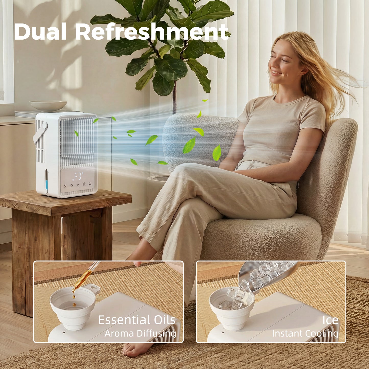 HOMCOM Portable Air Conditioner 4 In 1 Mini Cooler With 3 Wind Speeds 2 Mist Modes And 7 Colour RGB Light White