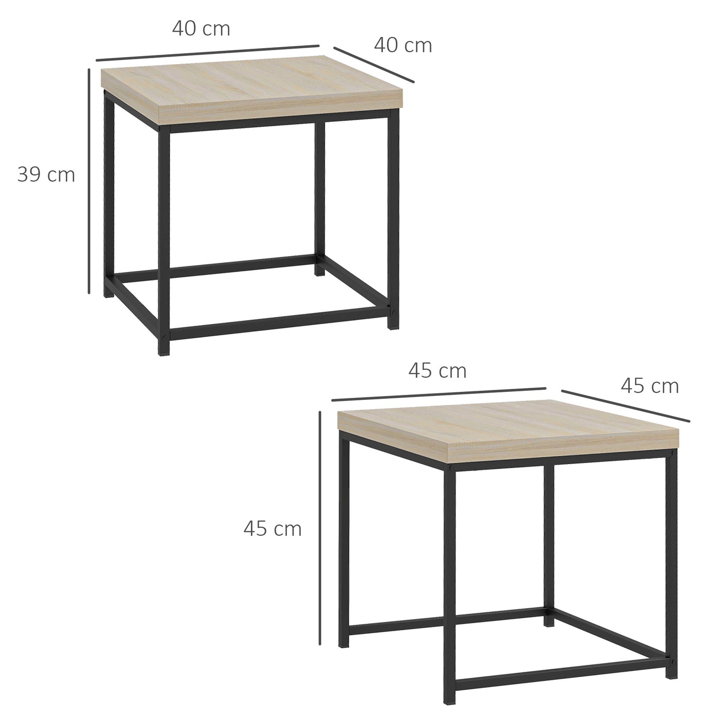 HOMCOM Nesting Coffee Table Set of 2 with 3.5cm Thick Oak Tabletop and Steel Frames