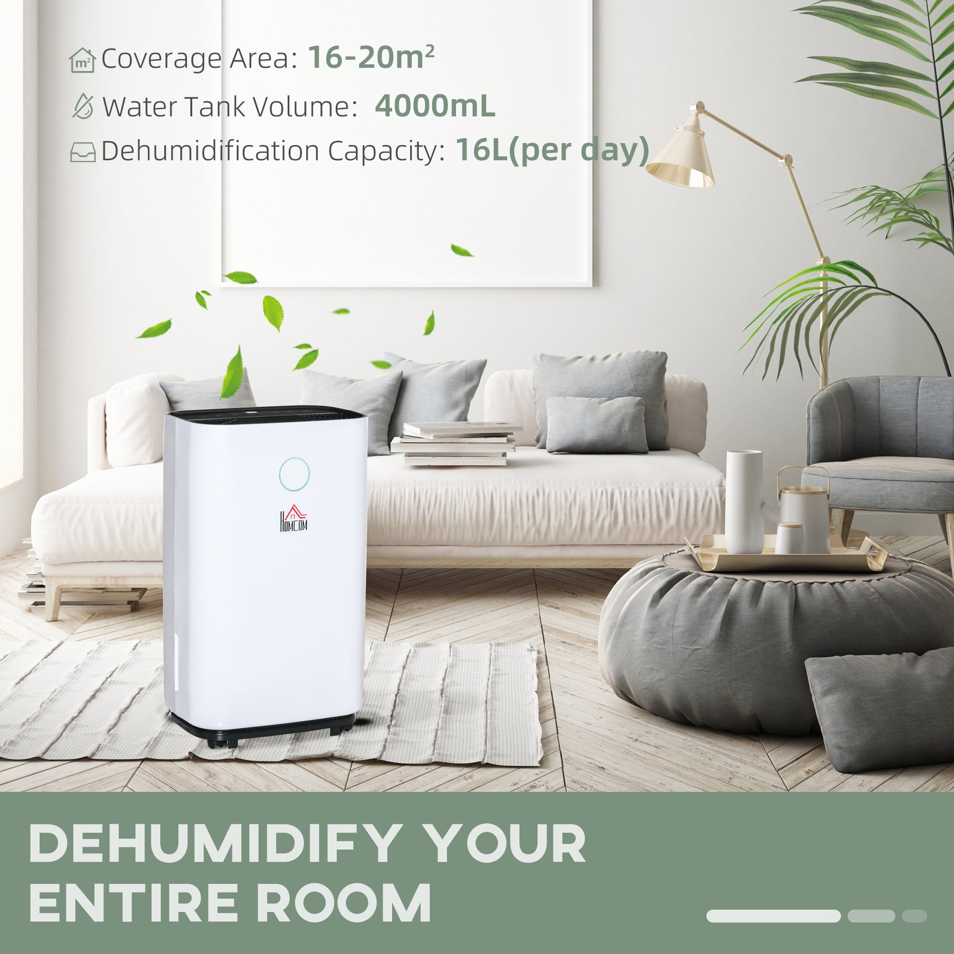 HOMCOM 16L/Day Ultra-Quiet Portable Dehumidifier for Home, Laundry, and Bedroom with 3 Adjustable Modes - ALL4U RETAILER LTD