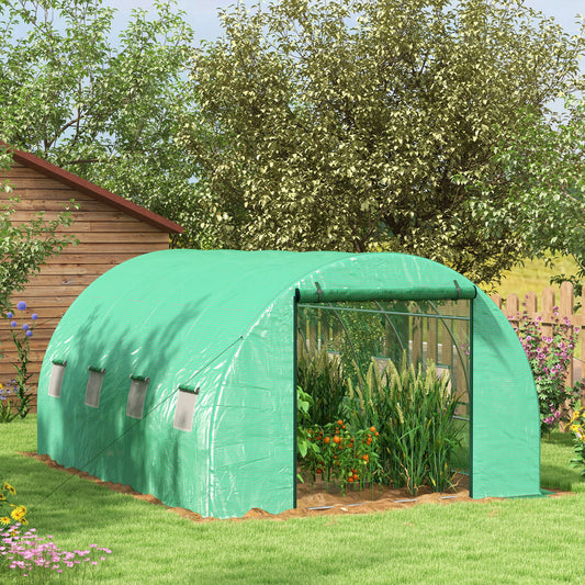 Outsunny 4x3m Green Polytunnel Greenhouse with Integrated Sprinkler System - ALL4U RETAILER LTD