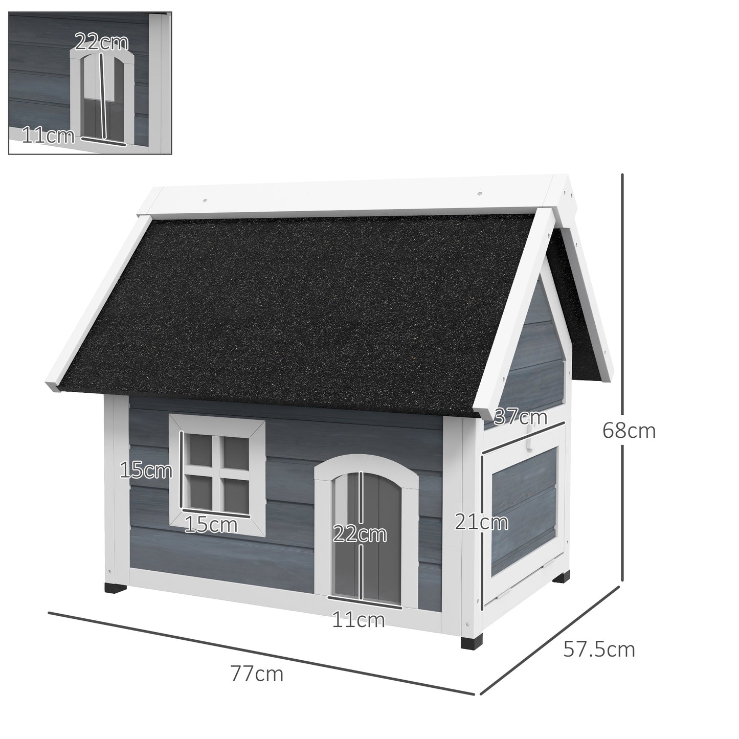 PawHut Outdoor Wooden Cat Shelter with Waterproof Asphalt Roof and Easy Access Doors - Grey Cat House - ALL4U RETAILER LTD