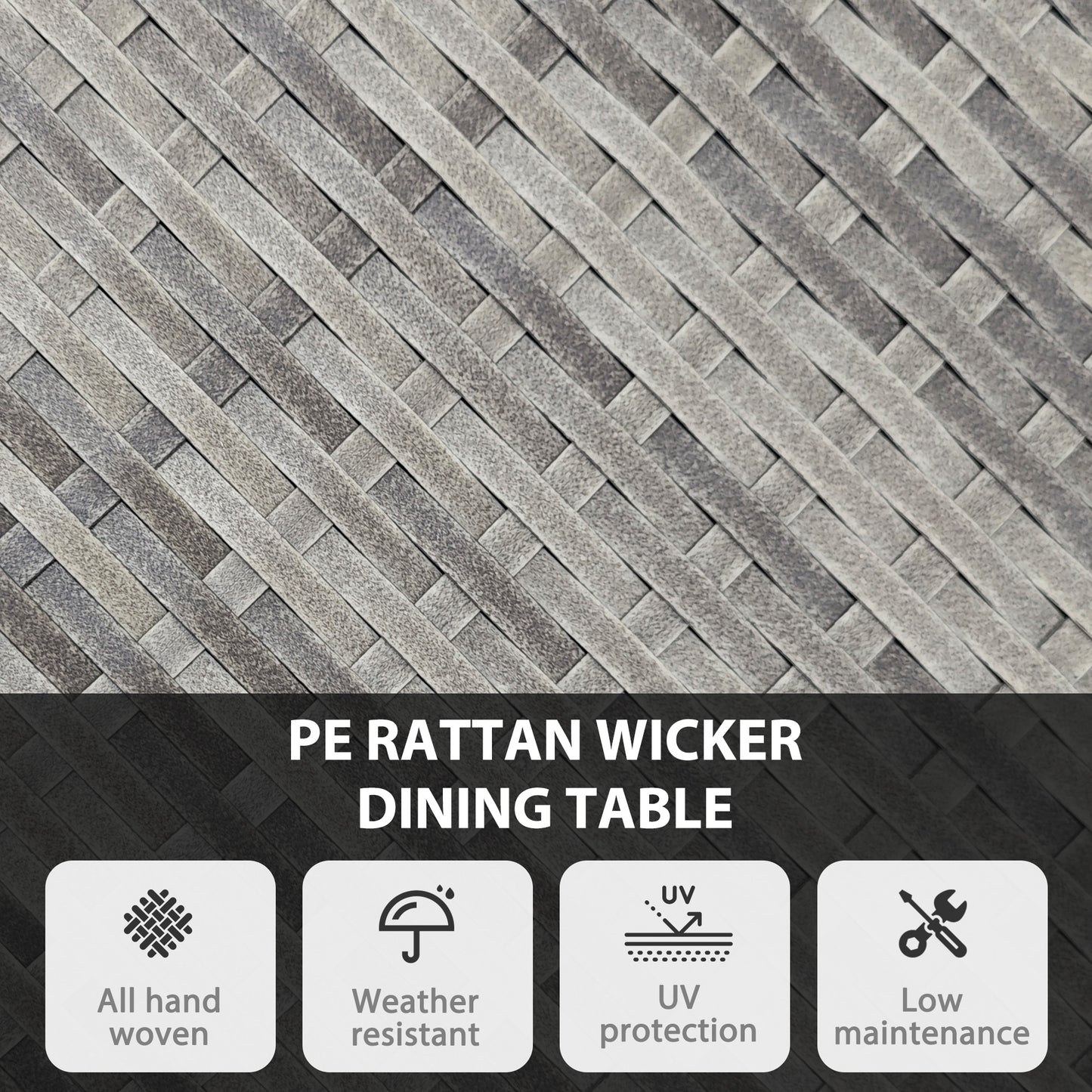 Outsunny 70 Cm Wood Effect Rattan Garden Table With Galvanised Steel Frame Natural Wood Finish