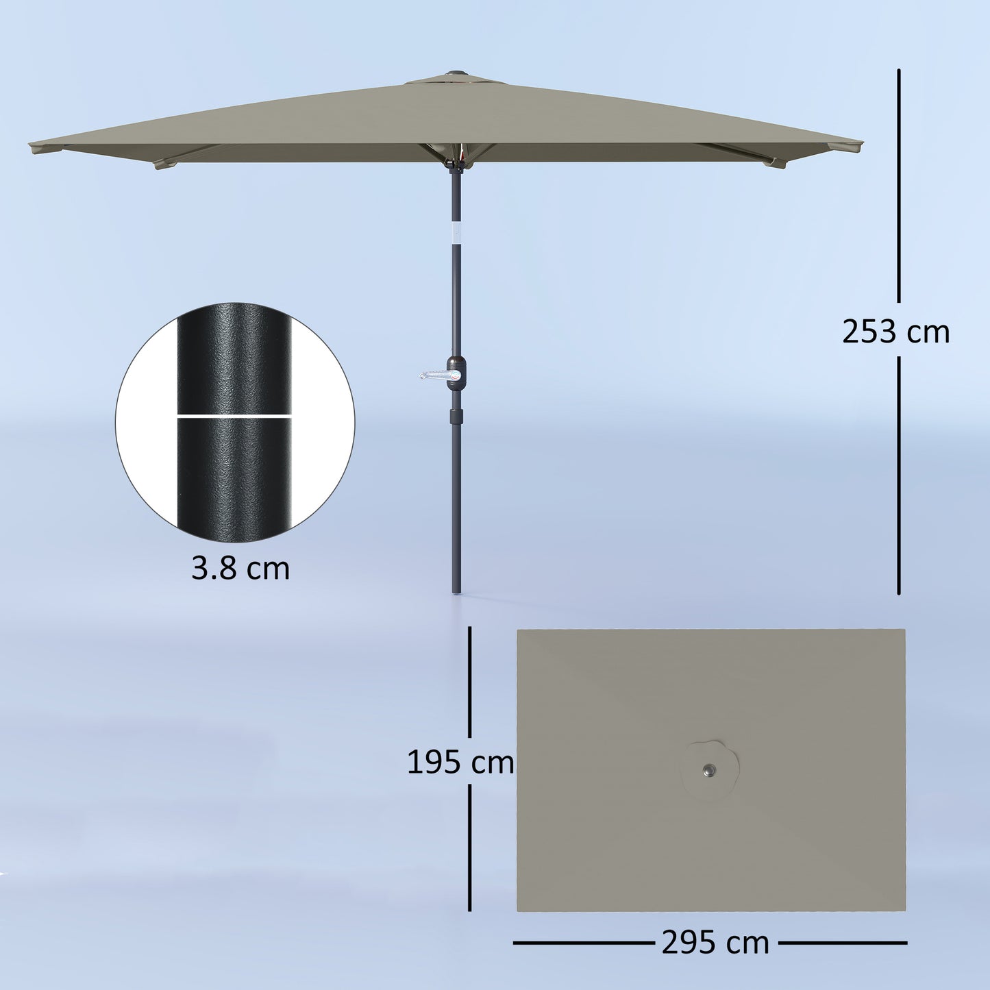 Outsunny 3x2m Patio Parasol With Aluminium Tilt Crank Rectangular Sun Shade Steel Frame Light Grey