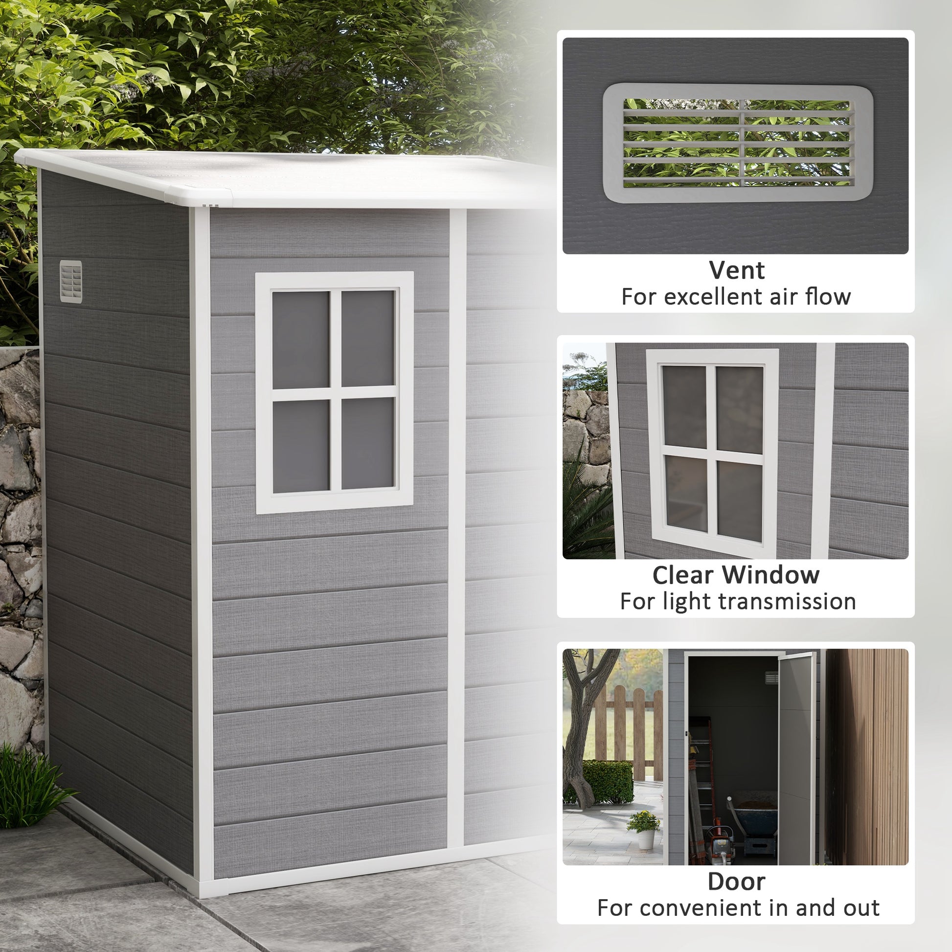 Outsunny Aluminium Lean-to Garden Storage Shed with Lockable Door, Window & Vent, 4'x5', Grey - ALL4U RETAILER LTD