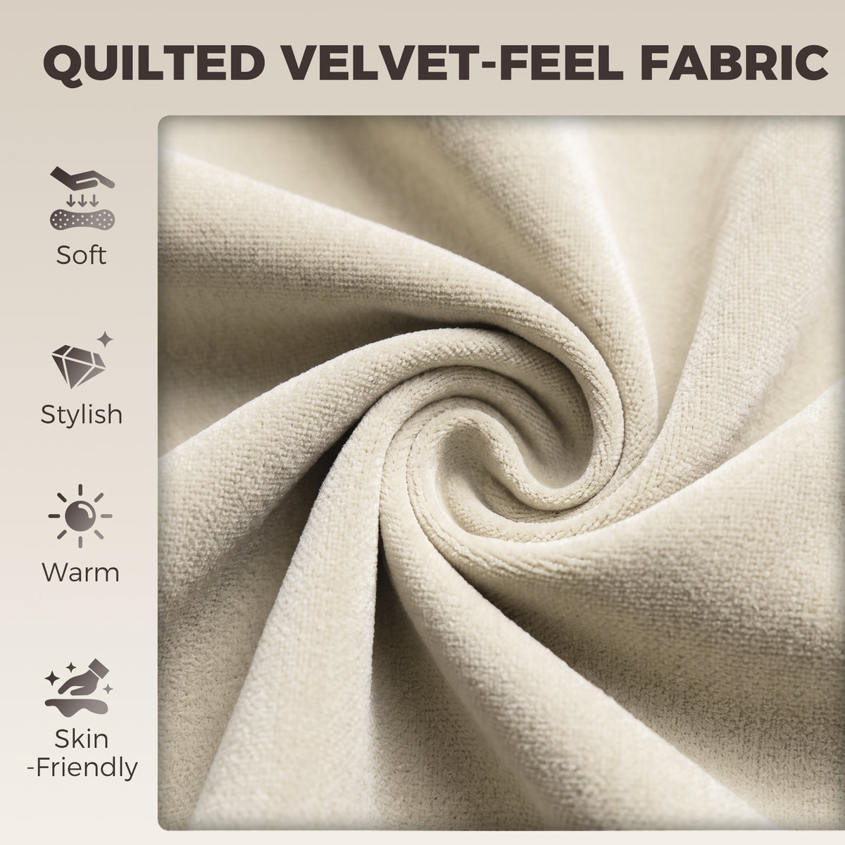 Quilted cream velvet-feel fabric swatch with soft textured surface