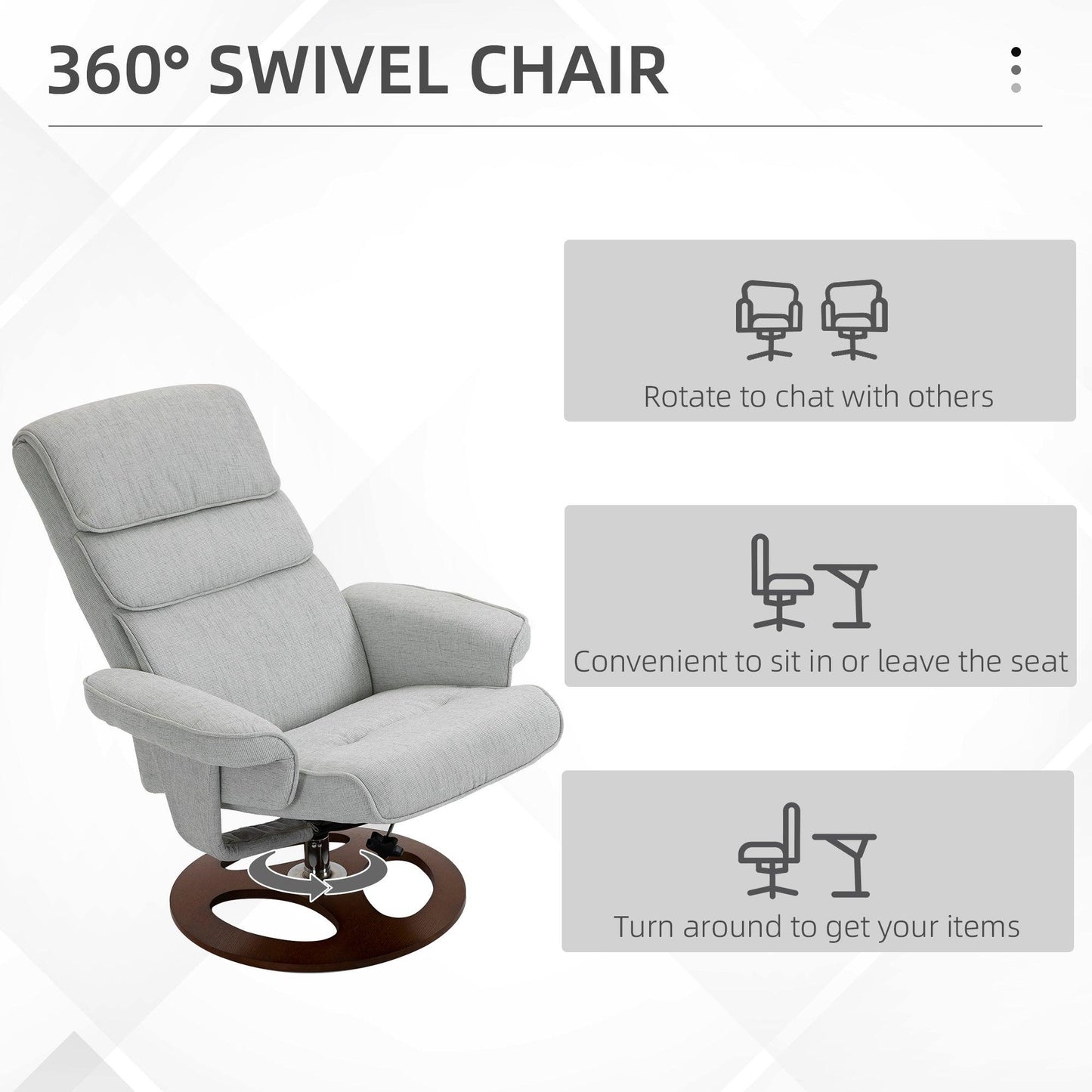 HOMCOM Recliner Chair Ottoman Set 360° Swivel Sofa Wood Base Grey - ALL4U RETAILER LTD