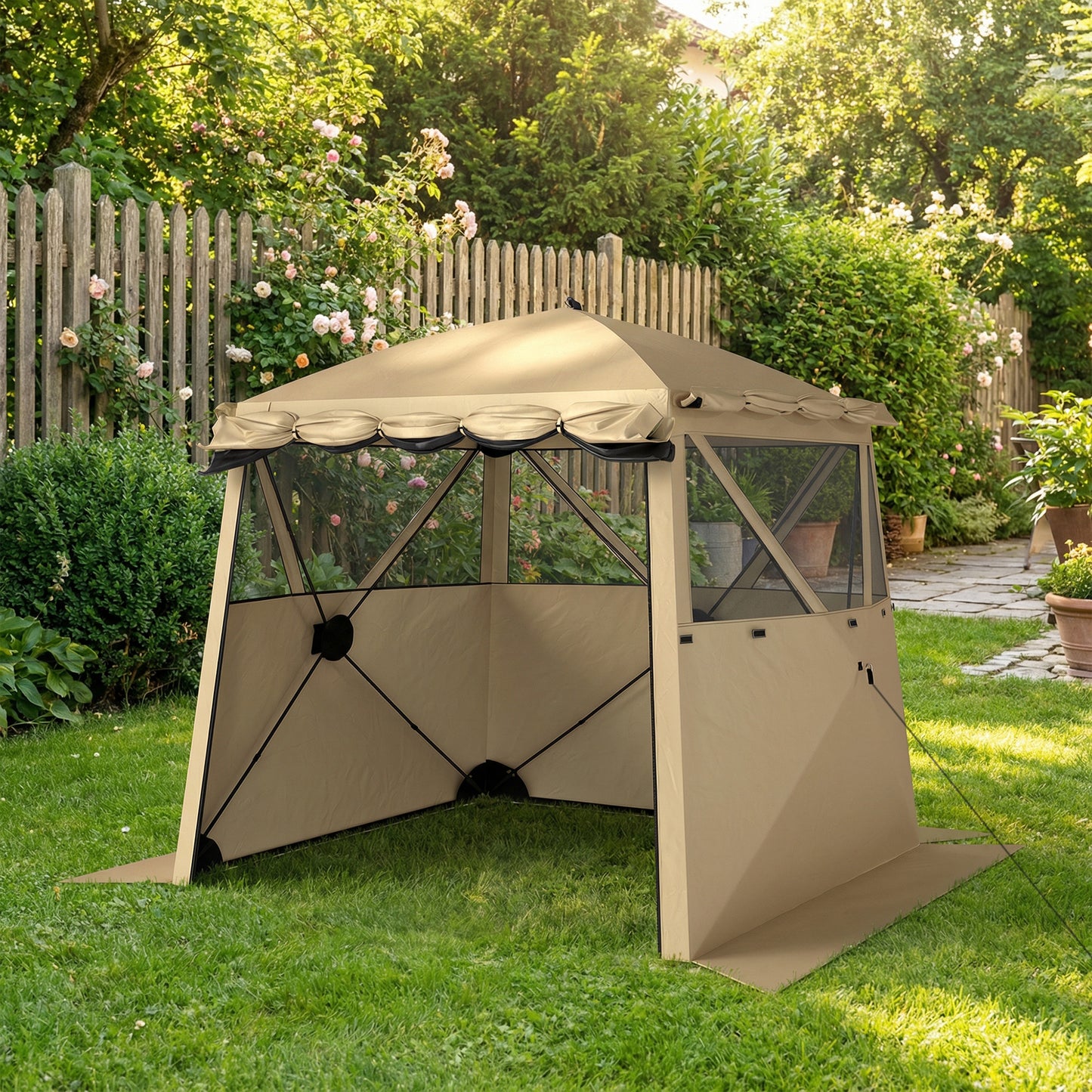 Outsunny Pop Up Gazebo Waterproof Instant Shelter With Awning Mesh Windows 2 x 2 m Khaki For Camping Patio