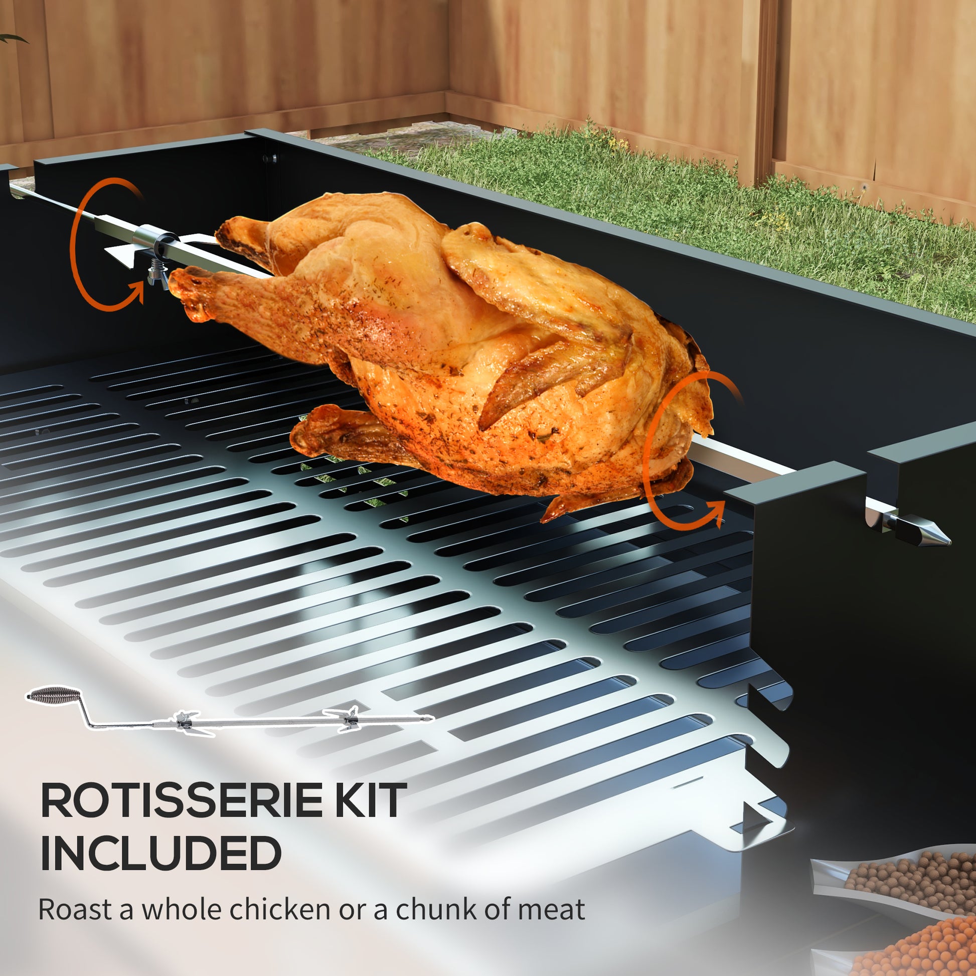 Outsunny Stainless Steel Outdoor Charcoal Rotisserie Grill with Adjustable Height and Side Shelves - Perfect for Chicken and Turkey - ALL4U RETAILER LTD