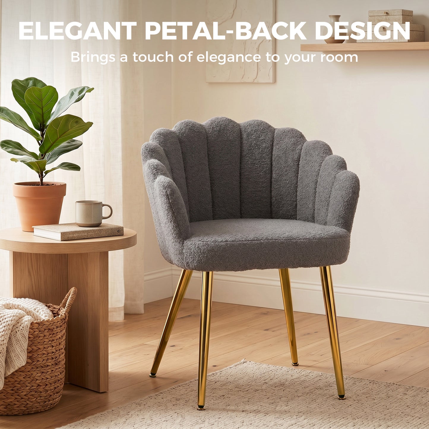 HOMCOM Petal Back Lounge Chair With Metal Legs For Living Room And Bedroom With Grey Finish