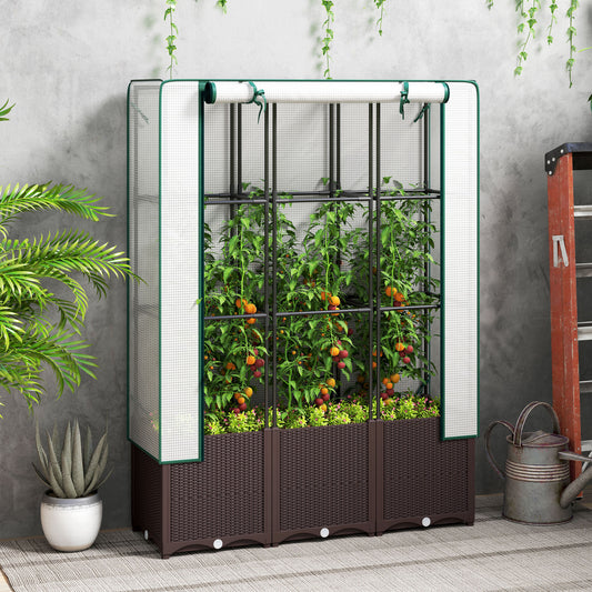 Outsunny Raised Garden Bed With Trellis And PE Cover For Climbing Plants Vegetables And Flowers 120x40x140 cm