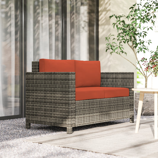 Outsunny Rattan 2 Seater Sofa With Soft Cushions Armrests Garden Loveseat For Patio Grey Water Resistant