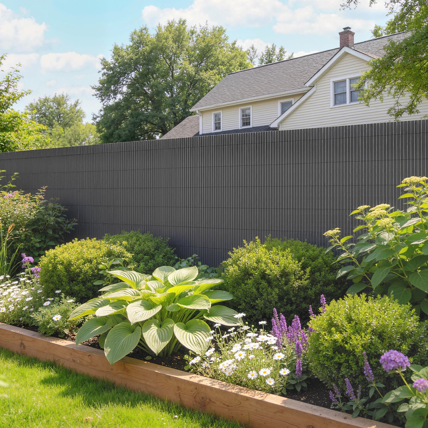 Outsunny Two Piece Plastic Privacy Screening Fence 1 Meter By 5 Meter Waterproof Windbreak Dark Grey Fence