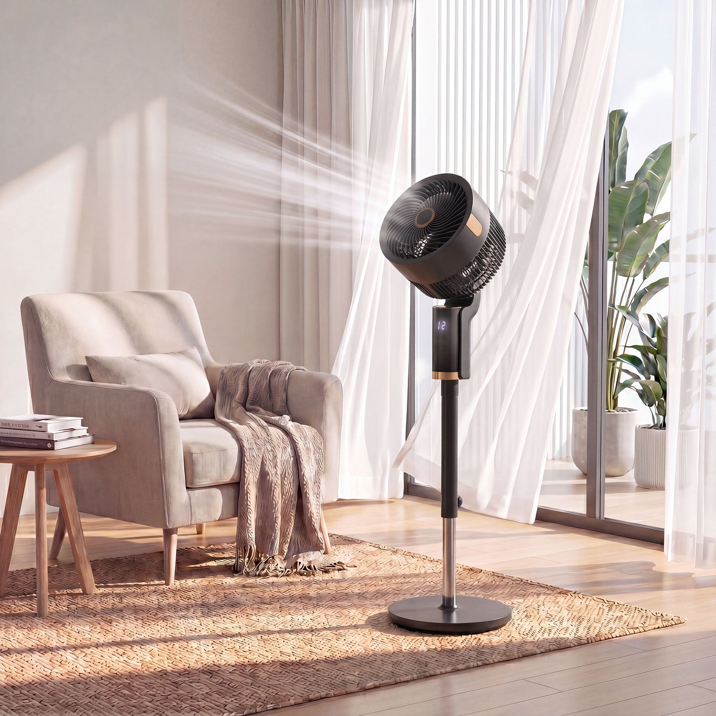 HOMCOM 20 dB Silent Standing Fan For Bedroom 44 Inch Pedestal With 90 Degree Oscillation 8 Speeds Led Light Black