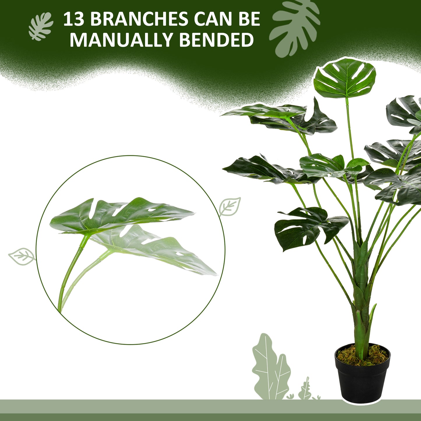 Outsunny Set of 2 Realistic Artificial Monstera Plants in Cement Pot for Indoor and Outdoor Décor, 85cm Height, Lush Green Foliage - ALL4U RETAILER LTD