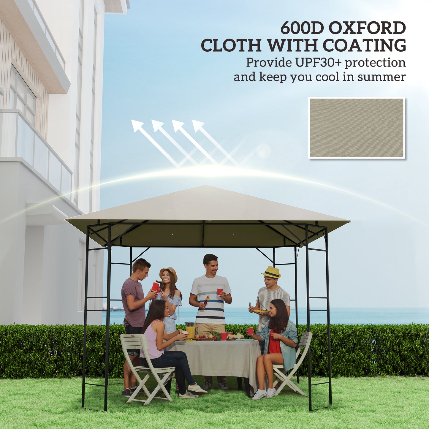 Outsunny 3 x 3m Gazebo Canopy Replacement for 01-0867 Series Light Grey PA-Coated Polyester UPF30 Sun Protection