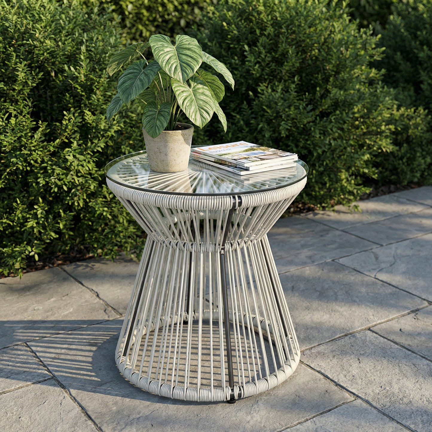 Outsunny Rattan Outdoor Coffee Table With PE Rattan Wicker And Tempered Glass Top In Light Grey