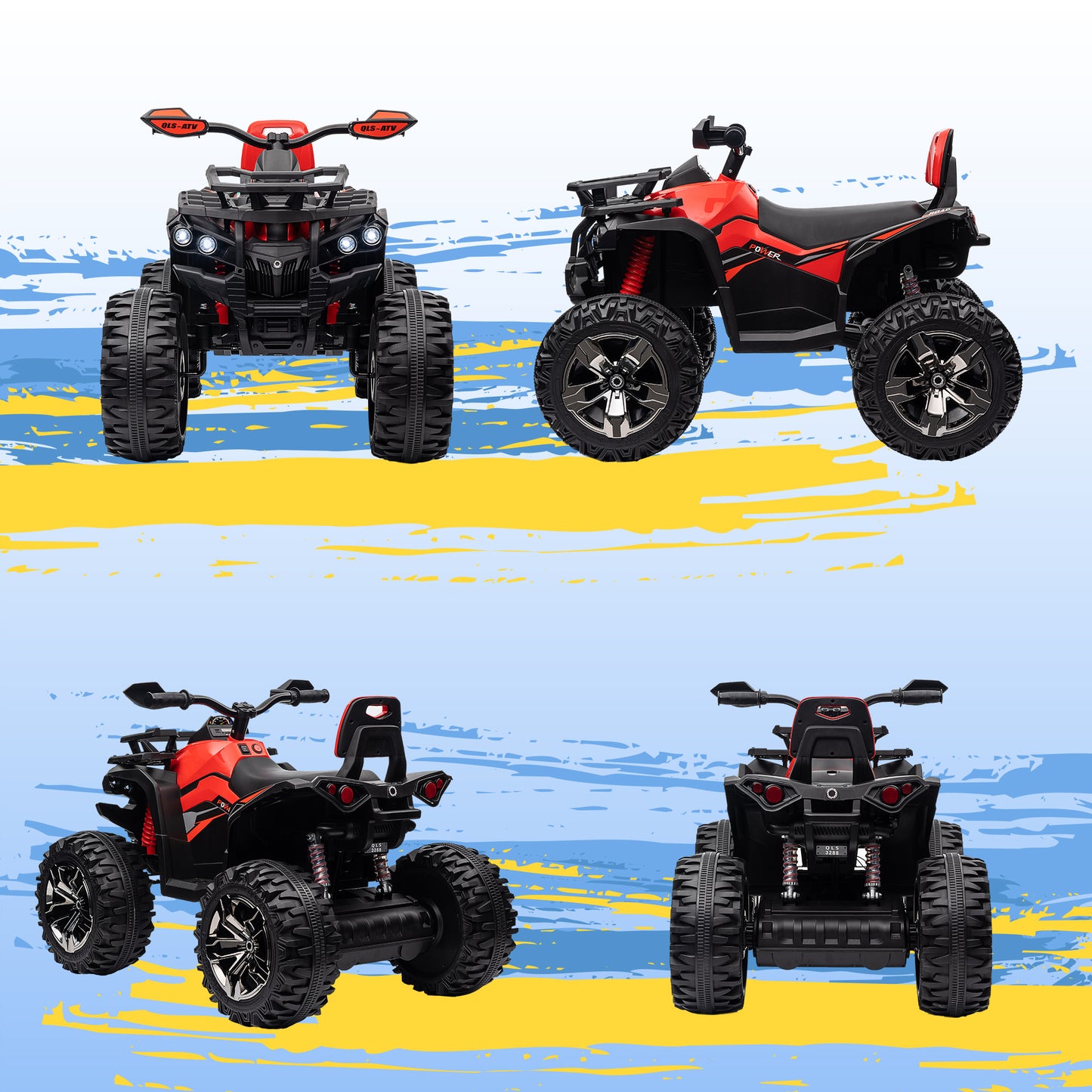 HOMCOM 12V Kids Electric Quad Bike with LED Lights, Music, Backrest, Forward/Backward, Red - ALL4U RETAILER LTD