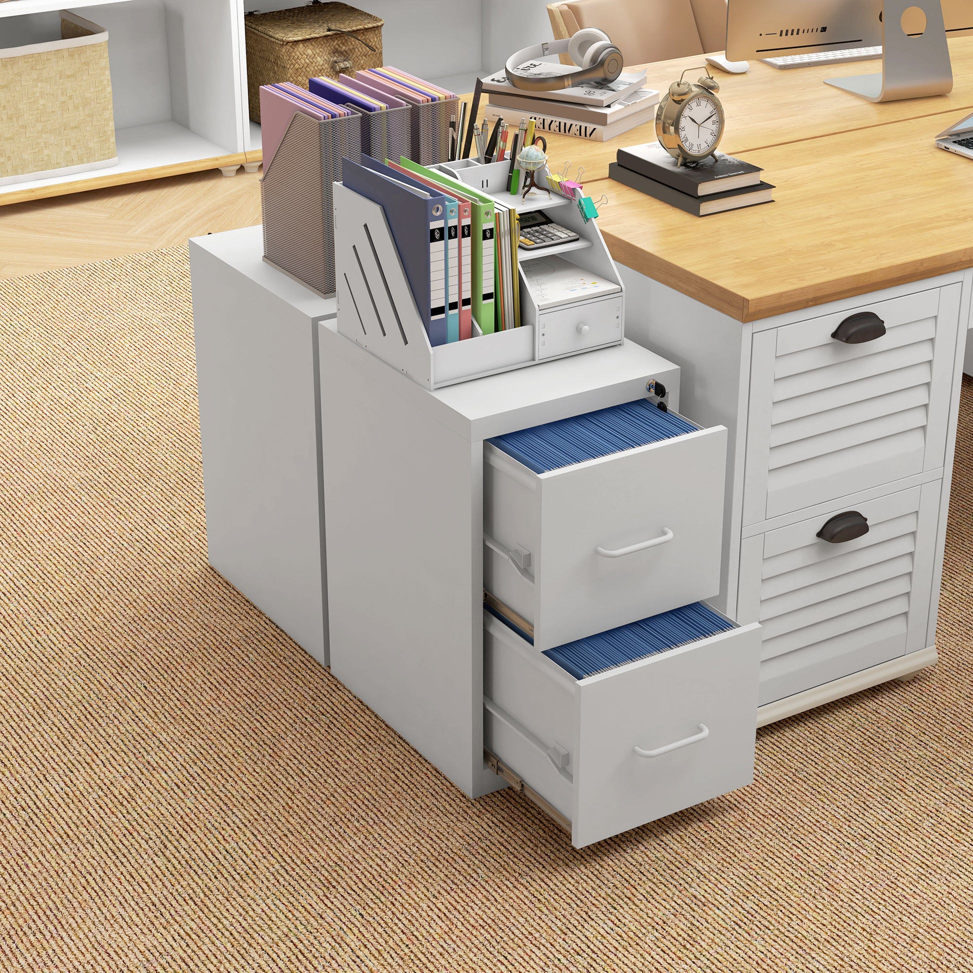 Modern White Steel Filing Cabinet with Two Drawers and Central Locking System - ALL4U RETAILER LTD