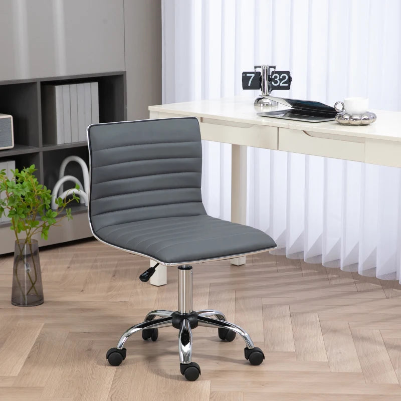 HOMCOM Adjustable Swivel Office Chair - Armless Mid-Back in PU Leather, Chrome Base - Dark Grey - ALL4U RETAILER LTD