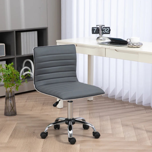 HOMCOM Adjustable Swivel Office Chair - Armless Mid-Back in PU Leather, Chrome Base - Dark Grey