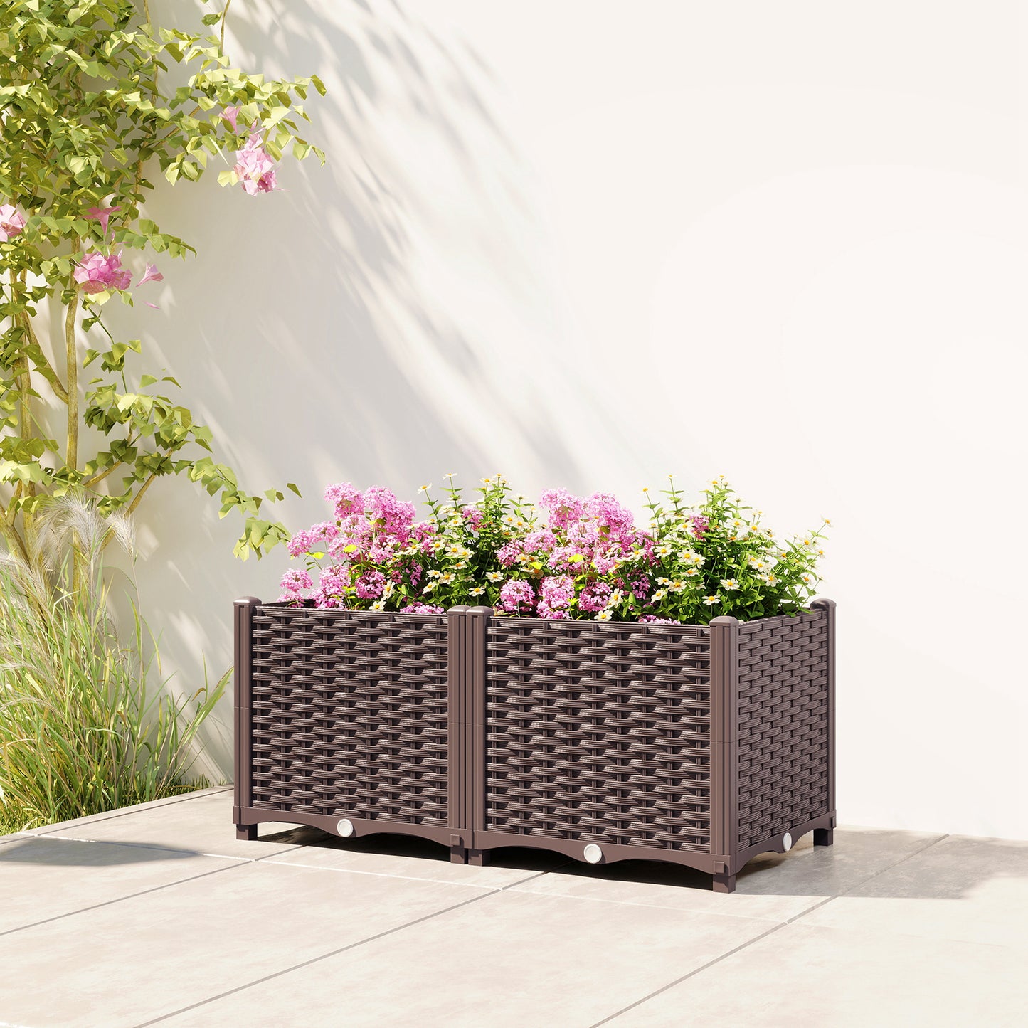 Outsunny Plastic Raised Garden Bed With Legs Self Watering Elevated Planter Boxes Modular Planter With Drainage Holes