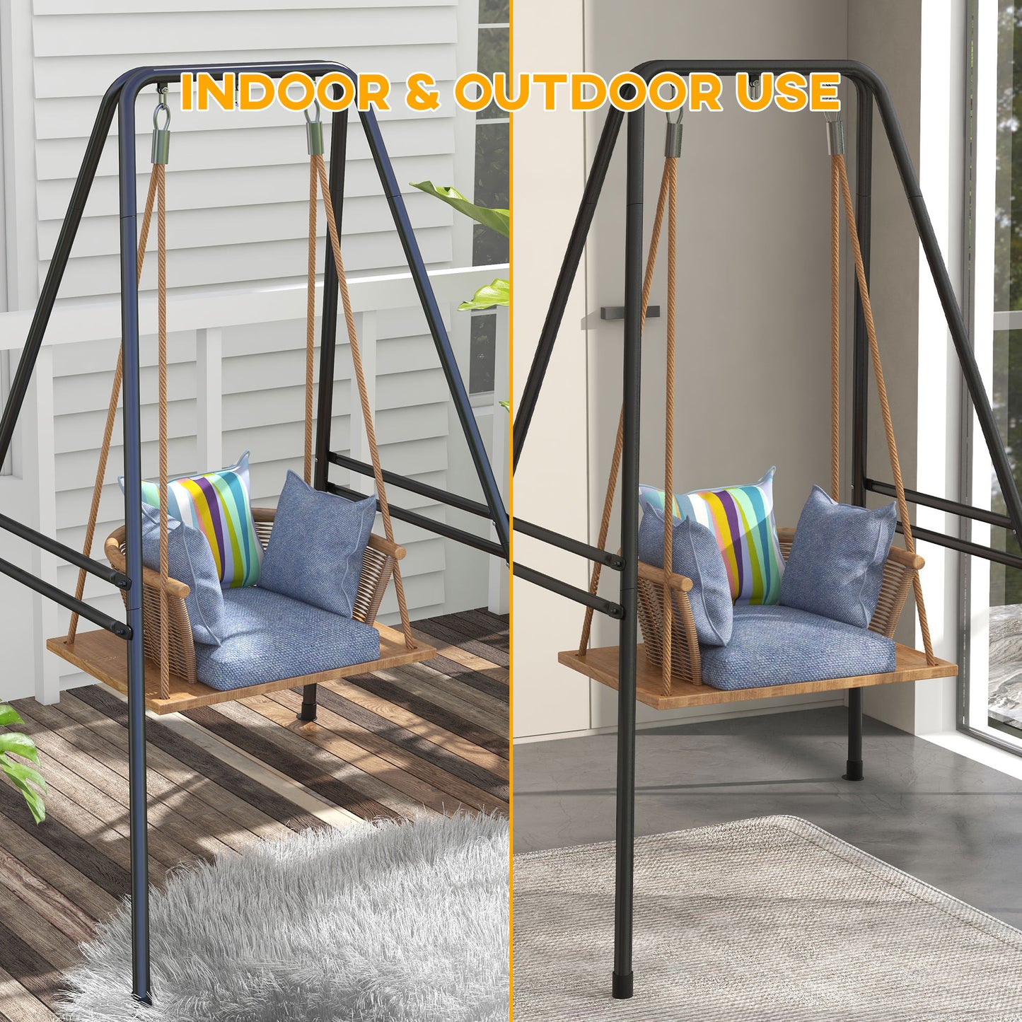 Outsunny Hammock Chair Stand Heavy Duty Metal Frame for Hanging Chairs and Egg Chairs Black for Porch and Patio