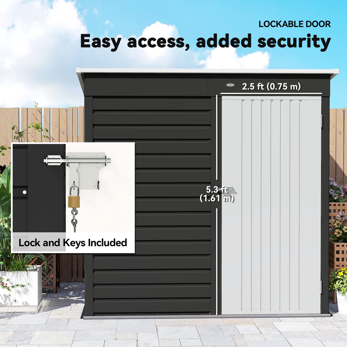 Outsunny 6x4ft Metal Garden Storage Shed With Lockable Door And Garden Gloves For Patio Tools And Rubbish Bins Dark Grey