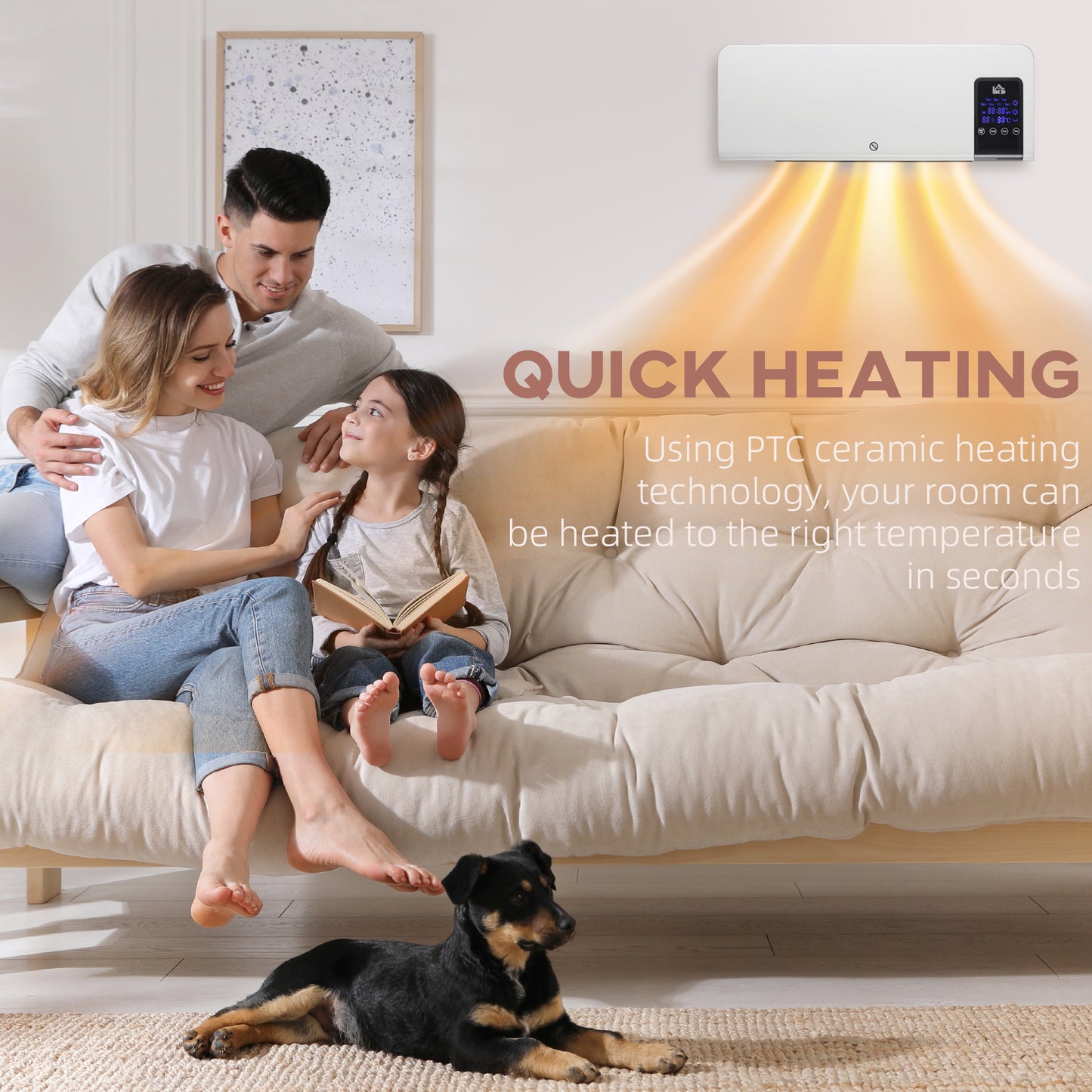 HOMCOM 2000W Wall Mounted Heater With Adjustable Temperature 18 To 45 C White Oscillating Fan