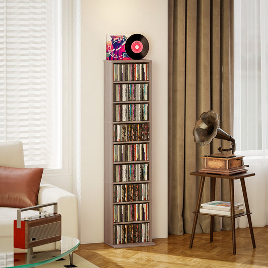 Narrow CD storage cabinet with six adjustable shelves, natural wood finish, open front