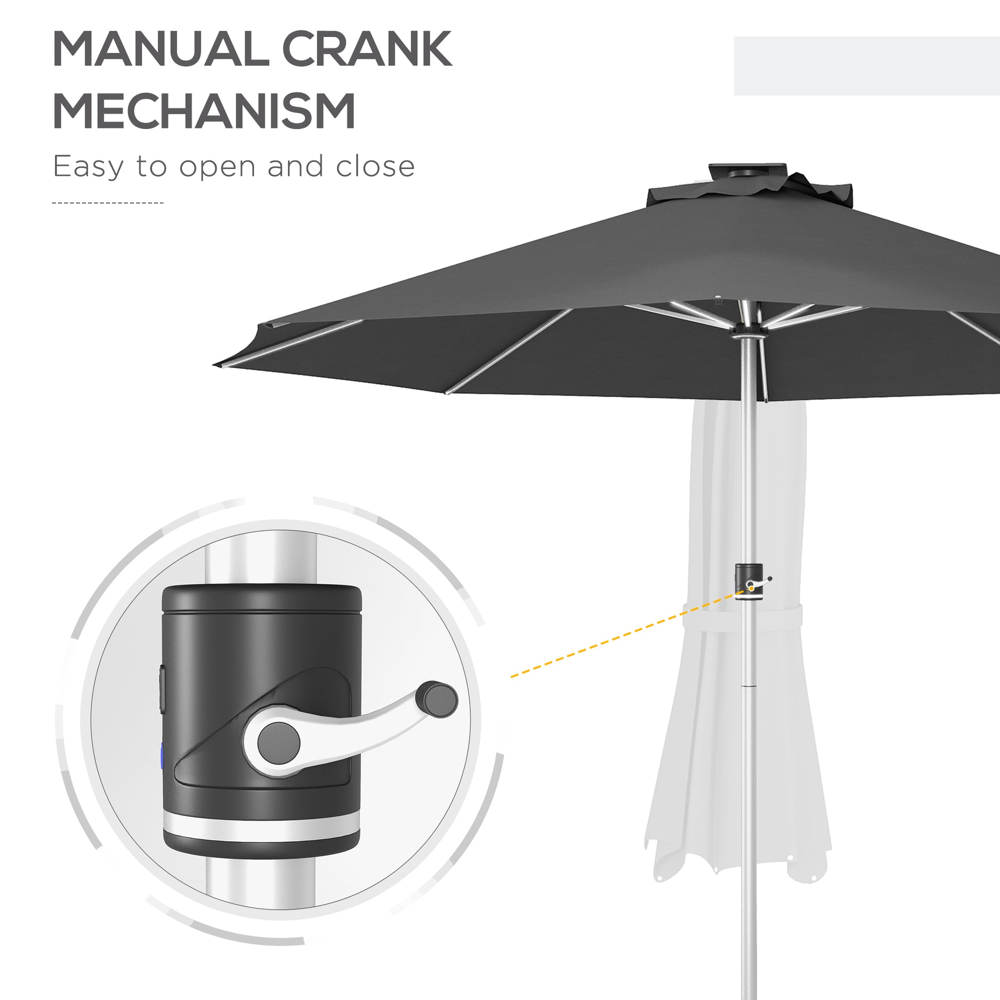 Outsunny Lighted Solar Patio Umbrella with 4 Modes, Waterproof Design & USB Charging - Charcoal Grey - ALL4U RETAILER LTD