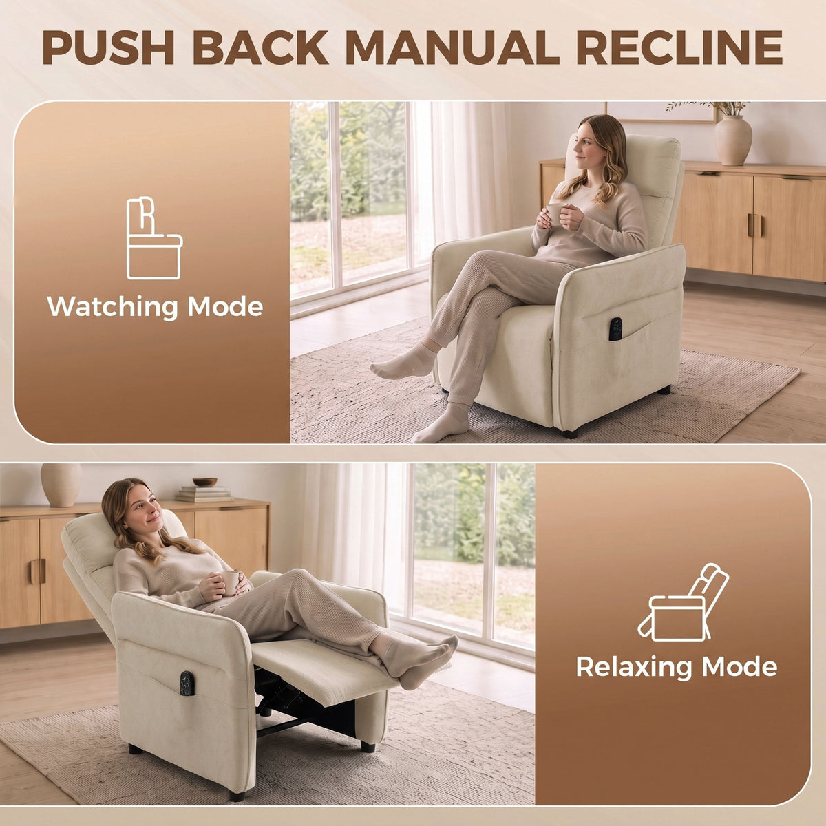 HOMCOM Massage Recliner Chair With Heat And Adjustable Armrests Beige
