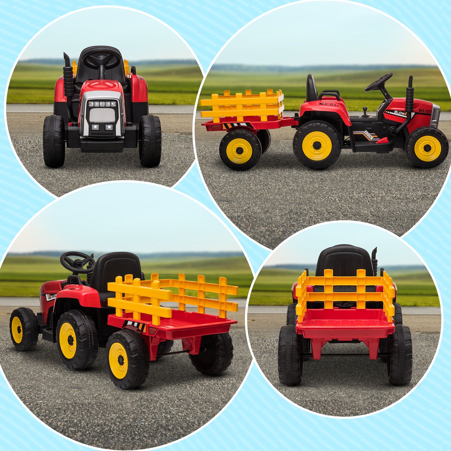 HOMCOM Electric Ride on Tractor with Detachable Trailer 12V Kids Battery Powered Electric Car Remote Control Music Start up Sound. - ALL4U RETAILER LTD