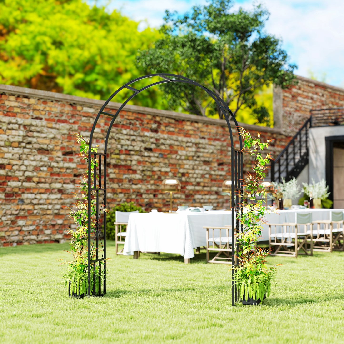 Outsunny Steel Garden Arch 2.2m High 1.5m Trellis For Climbing Roses Wisteria Vines Outdoor Wedding Arch Black