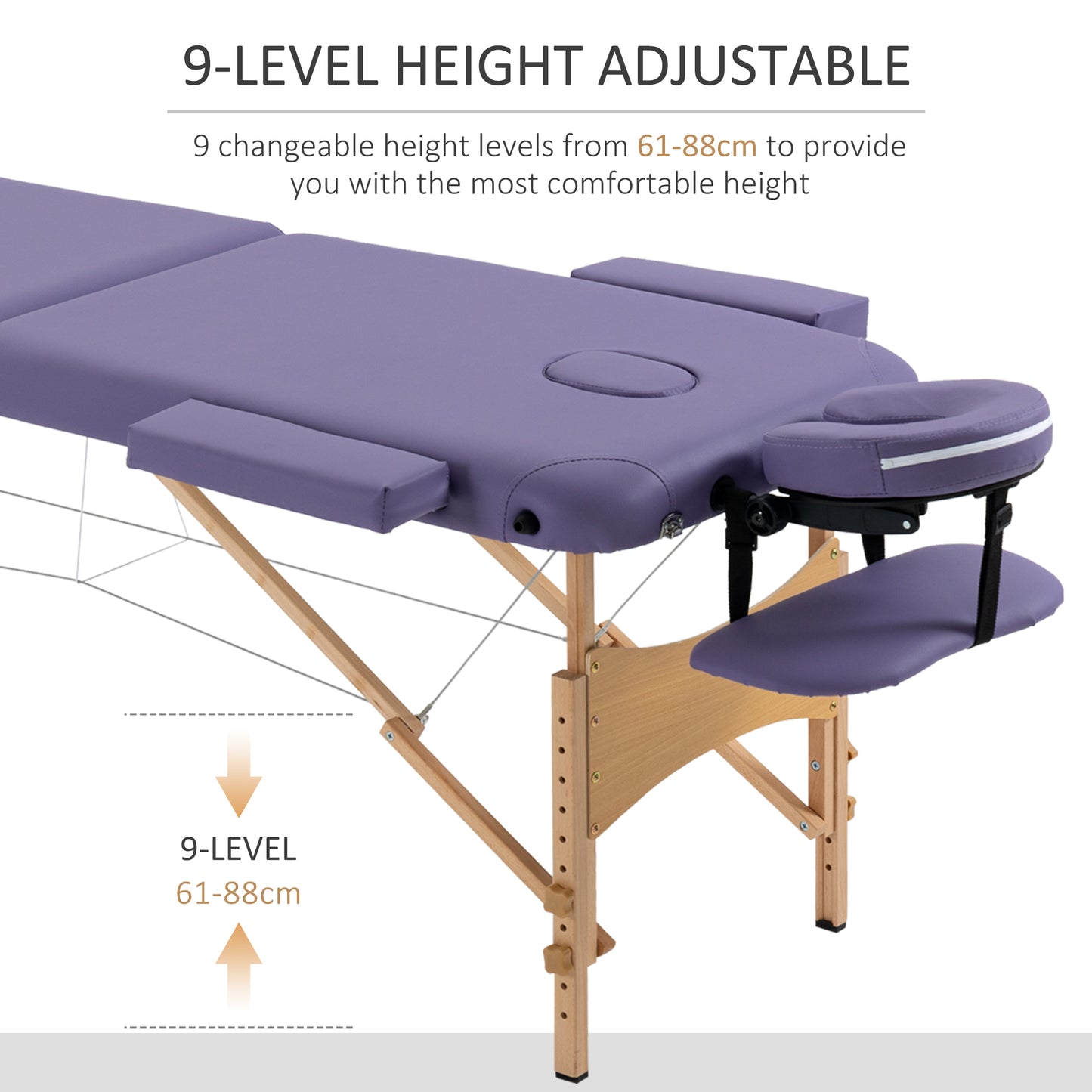 HOMCOM Adjustable Folding Massage Table with Carry Bag, 2-Section Spa Bed, Wooden Frame, Purple - ALL4U RETAILER LTD