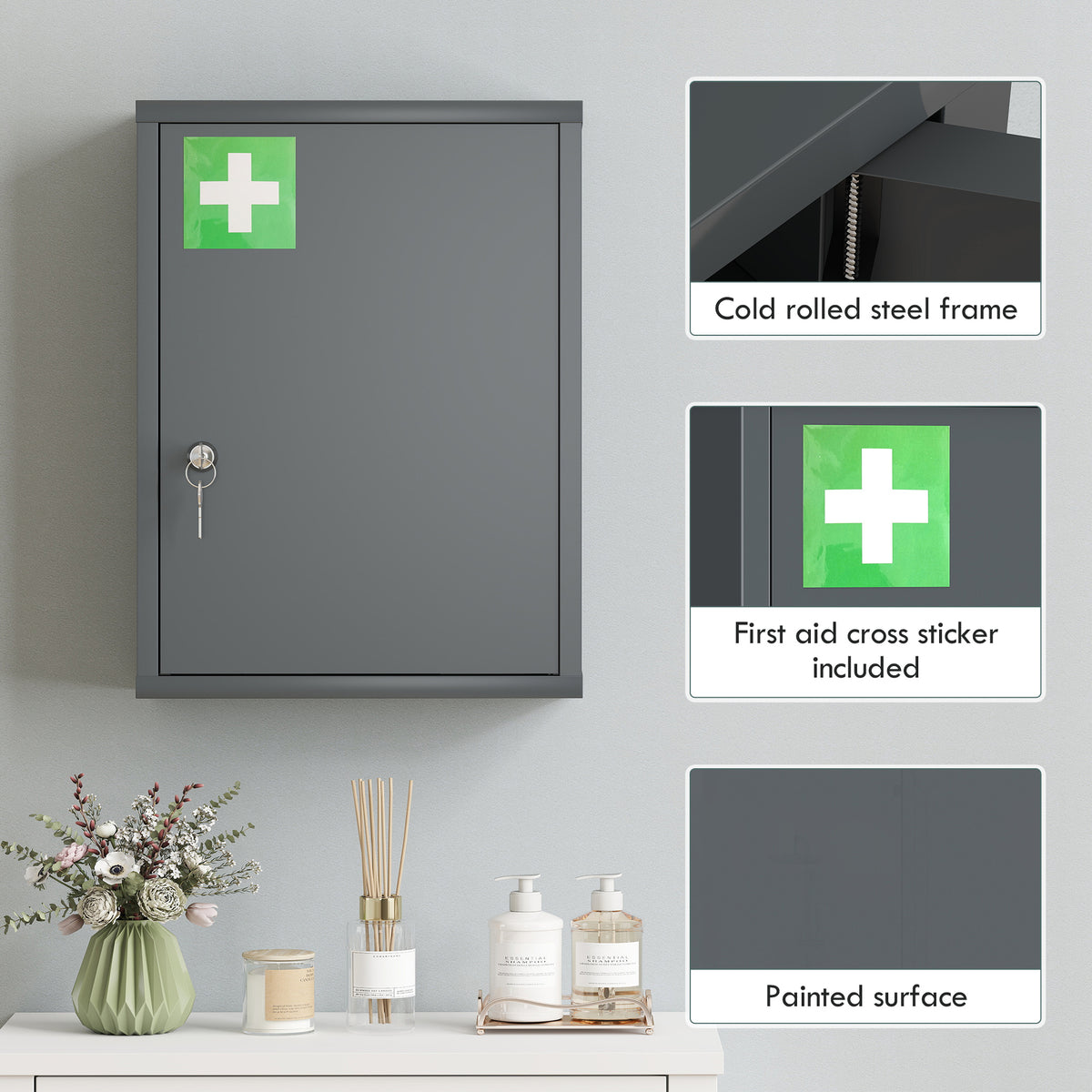 Kleankin Locking Medicine Cabinet With Three Tier Shelves And Two Keys