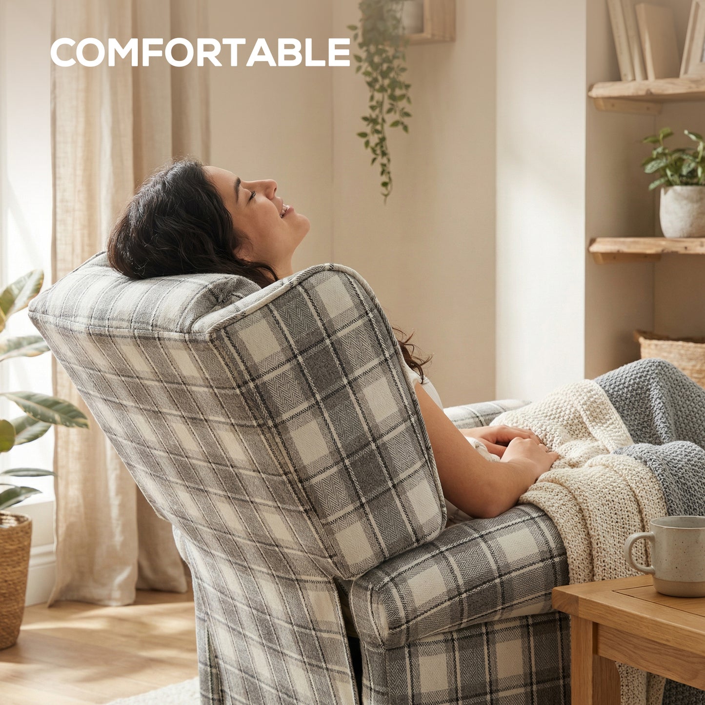 HOMCOM 160 Degree Reclining Armchair With Footrest Gray And White Linen Upholstery