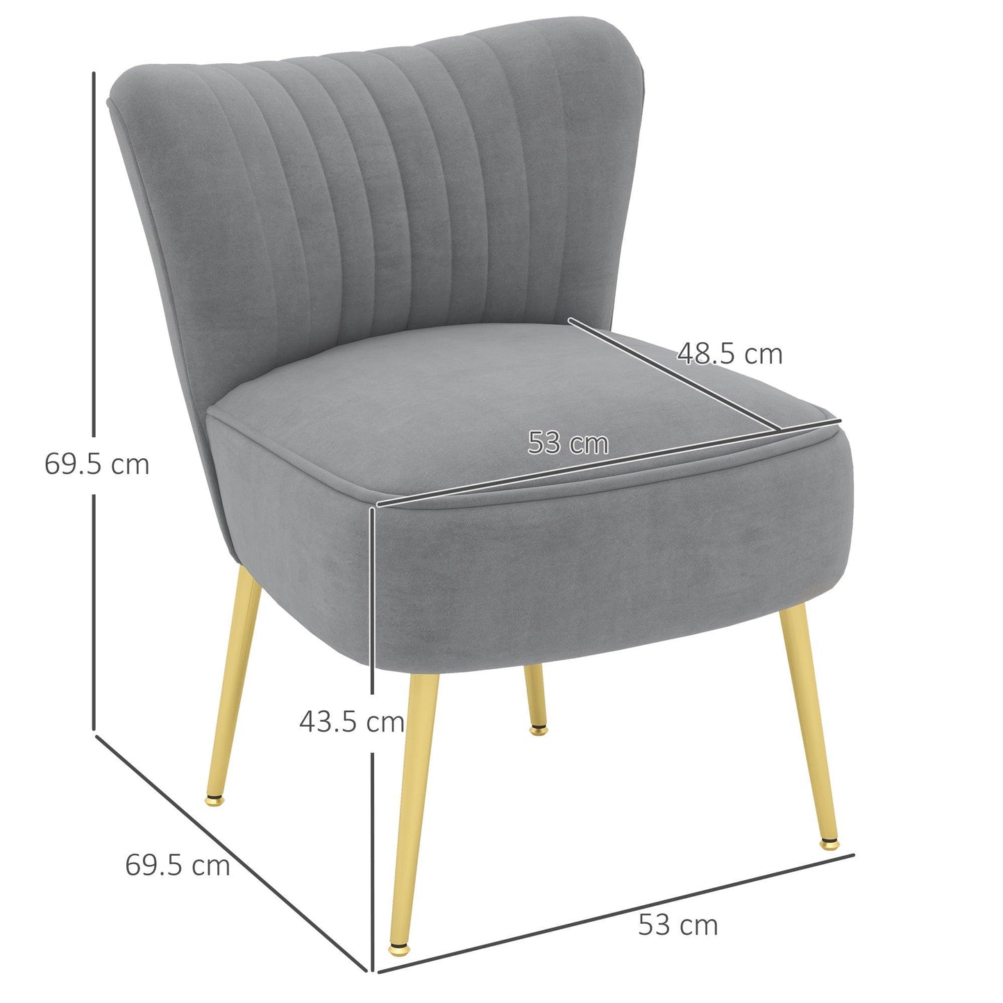 HOMCOM Set of 2 Accent Chairs, Upholstered Living Room Chairs with Gold Tone Steel Legs, Wingback Armless Chairs, Grey - ALL4U RETAILER LTD