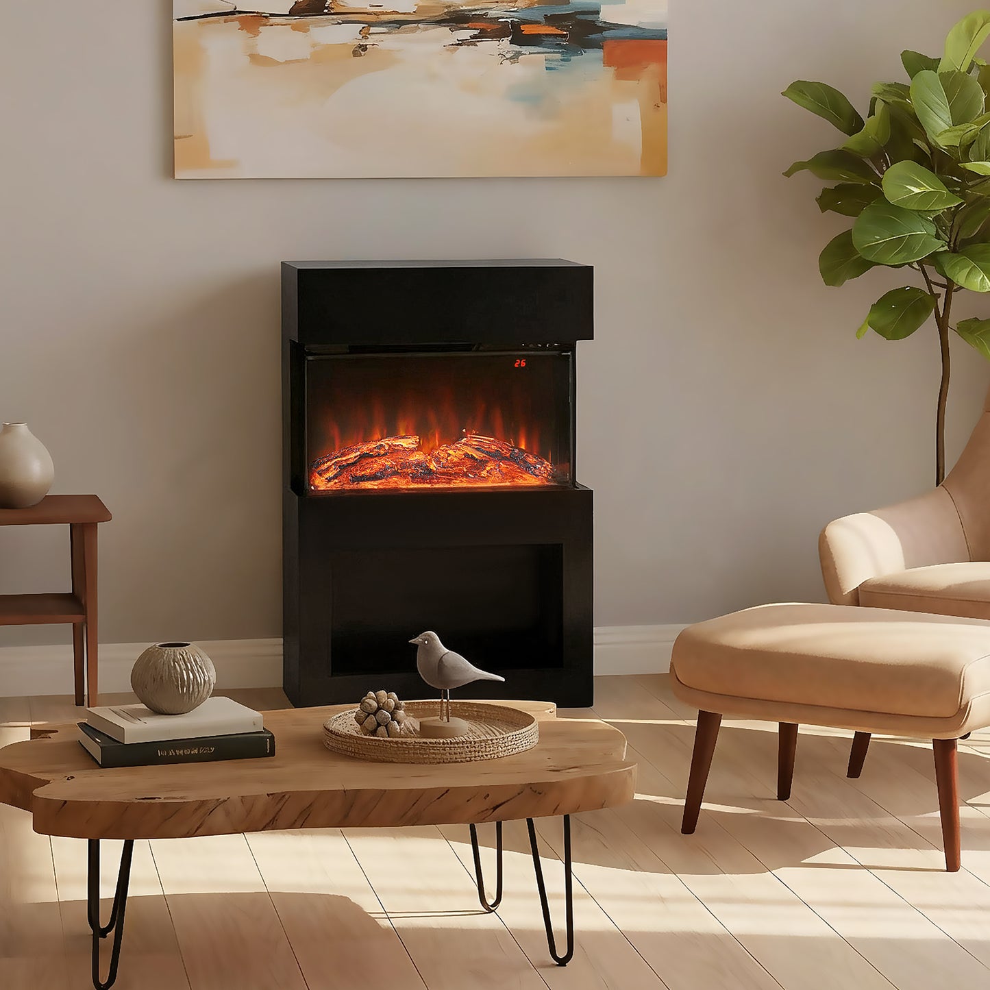 HOMCOM 19 Inch Electric Fireplace With Surround Mantel 3D Flame 6 Colours 3 Brightness Levels 1000W 2000W Remote Timer