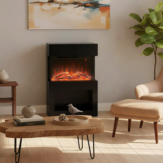 HOMCOM 19 Inch Electric Fireplace With Surround Mantel 3D Flame 6 Colours 3 Brightness Levels 1000W 2000W Remote Timer