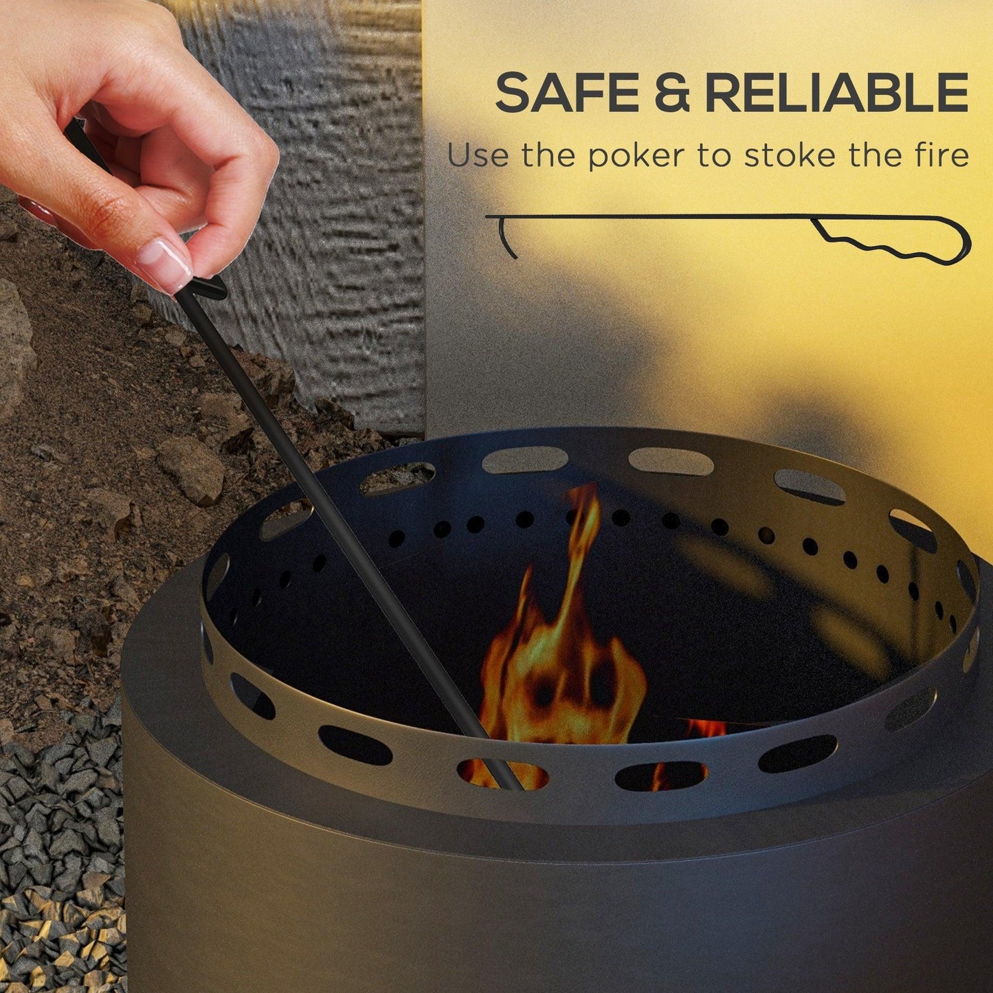 Outsunny Smokeless Fire Pit, 48.5cm Portable Wood Burning Firepit with Poker for Garden Camping Bonfire Party, Metal, Black - ALL4U RETAILER LTD