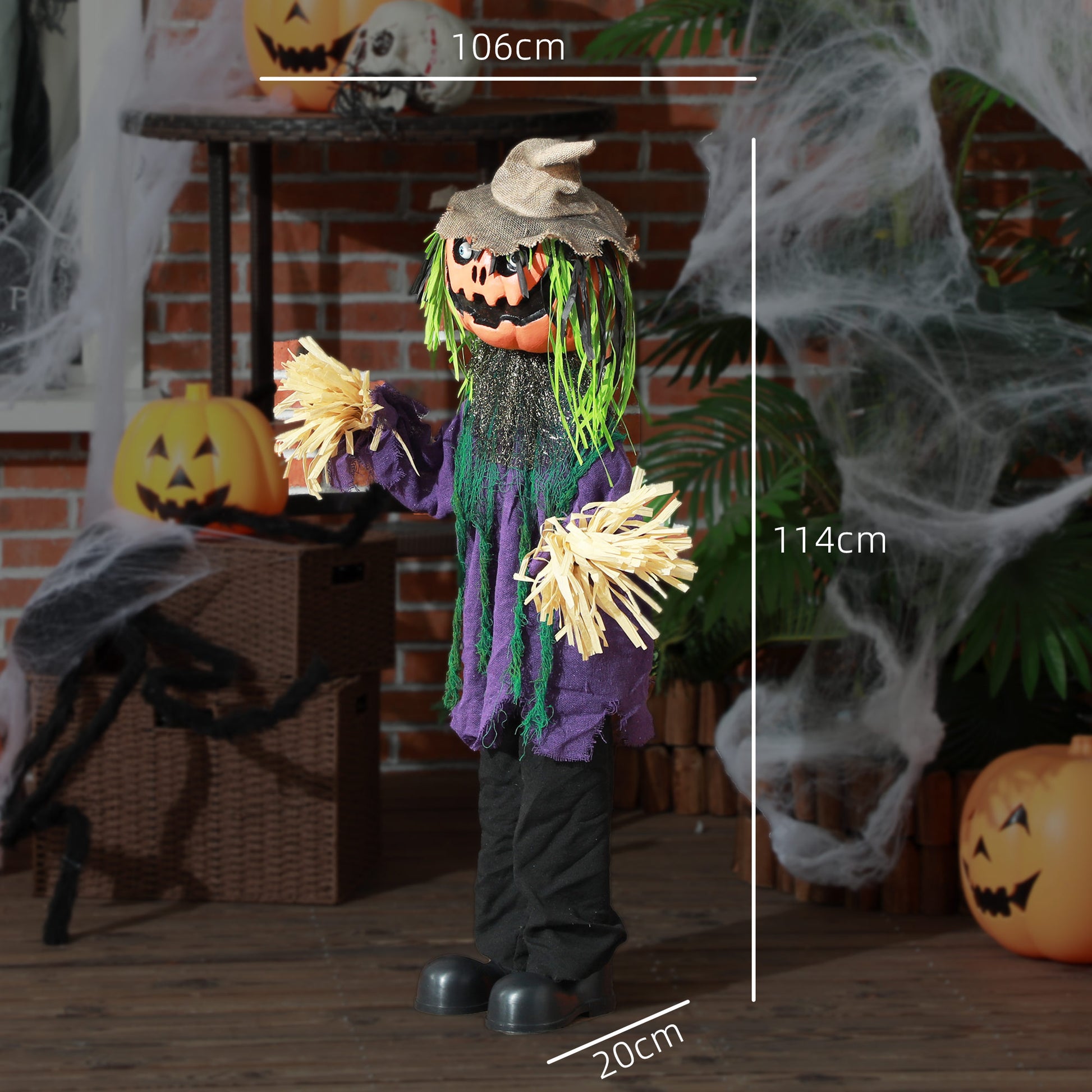 HOMCOM Sinister Animated Pumpkin Man Decoration with Sound and Light Effects for Halloween Haunts - ALL4U RETAILER LTD