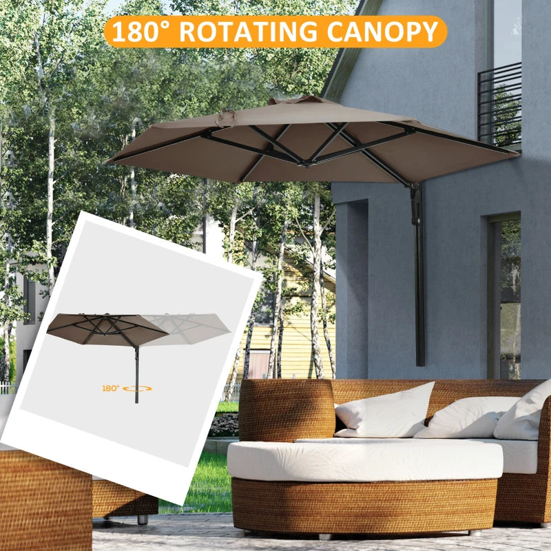 Outsunny 2.5m Wall Mounted Parasol - Hand to Push Outdoor Patio Umbrella with 180 Degree Rotatable Canopy - Ideal for Porch, Deck, Garden - 250 cm, Khaki - ALL4U RETAILER LTD