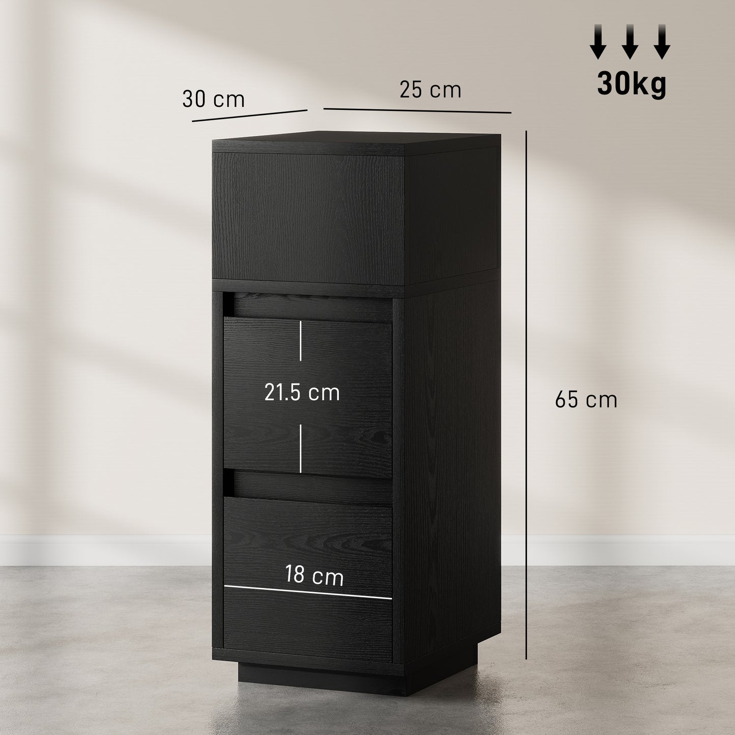 HOMCOM Slim Bedside Table Narrow Bedside Cabinet With Open Shelf And Two Drawers For Bedroom And Living Room Black