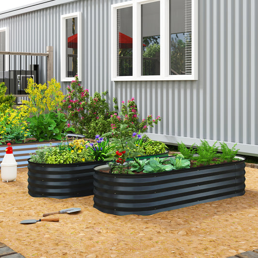 Outsunny Set of Two 150 x 60cm Galvanised Steel Planters for Outdoor Gardens Dark Grey