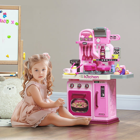 AIYAPLAY 33-Piece Pink Kitchen Playset for Kids with Lights, Sounds, and Storage - Perfect for Ages 3-6