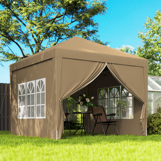 Outsunny 3x3m Pop Up Gazebo Khaki With Removable Walls Weather Resistant Canopy For Outdoor Events