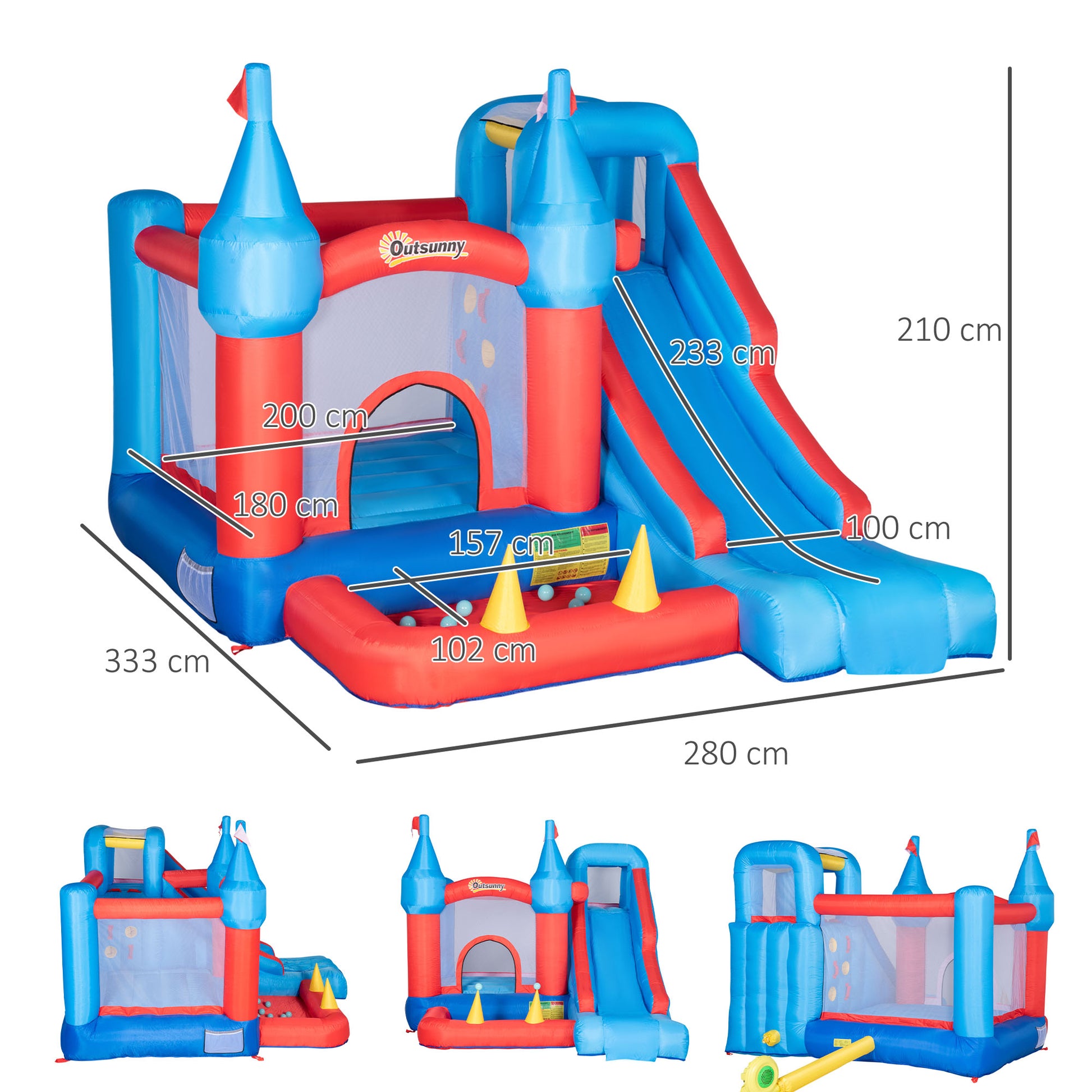 Outsunny 5-in-1 Inflatable Kids Bouncy Castle with Slide, Trampoline, Water Pool & Climbing Wall - Perfect for Ages 3-8 - ALL4U RETAILER LTD