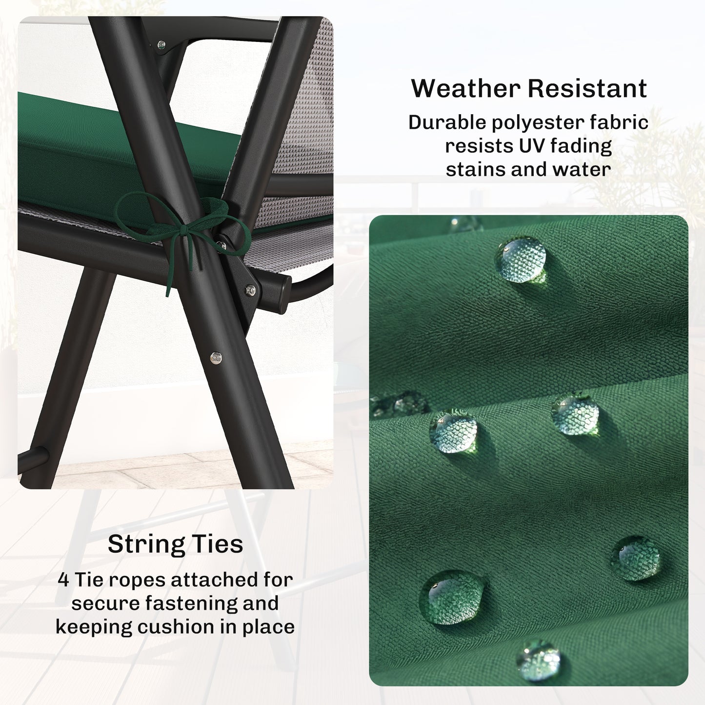Outsunny Six Pack Chair Cushions Seat Pads With Straps For Dining Chairs Indoor Outdoor Removable Covers Green